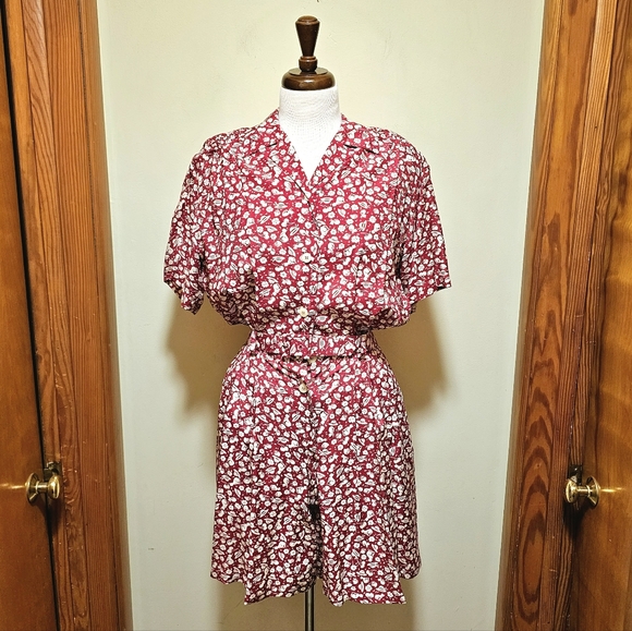 Vintage Pants - Vintage Red Fruit Print Romper with Matching Belt